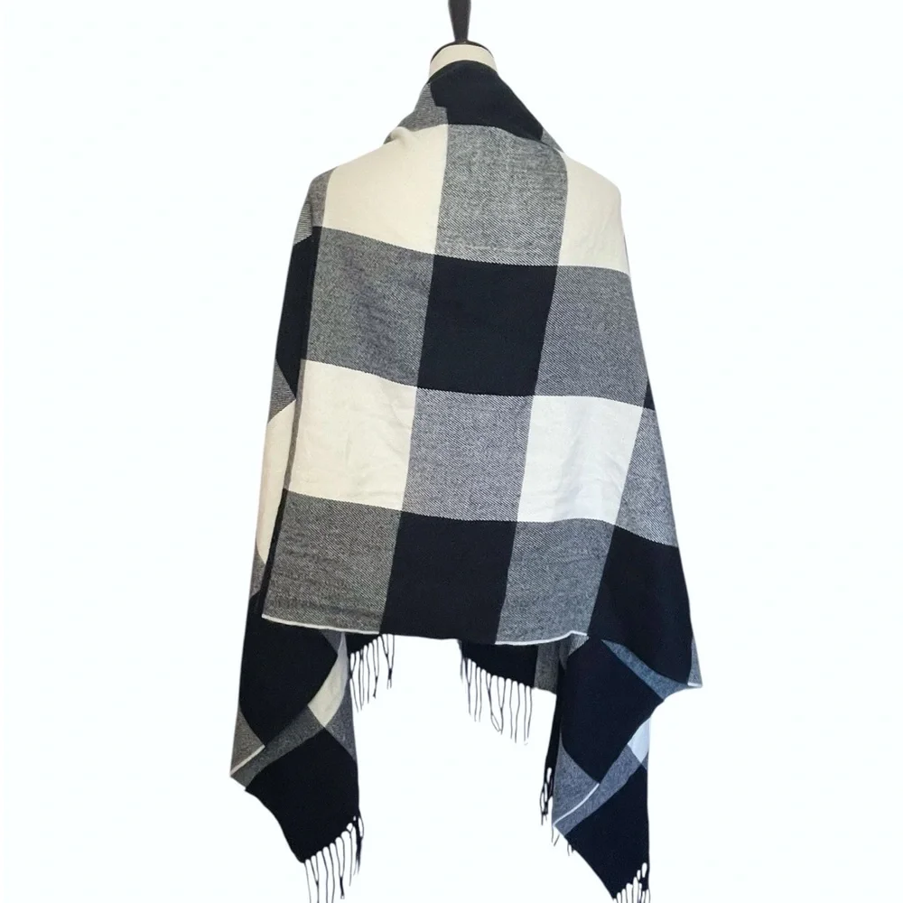 J.Crew Factory Black and White Plaid Cape-Scarf